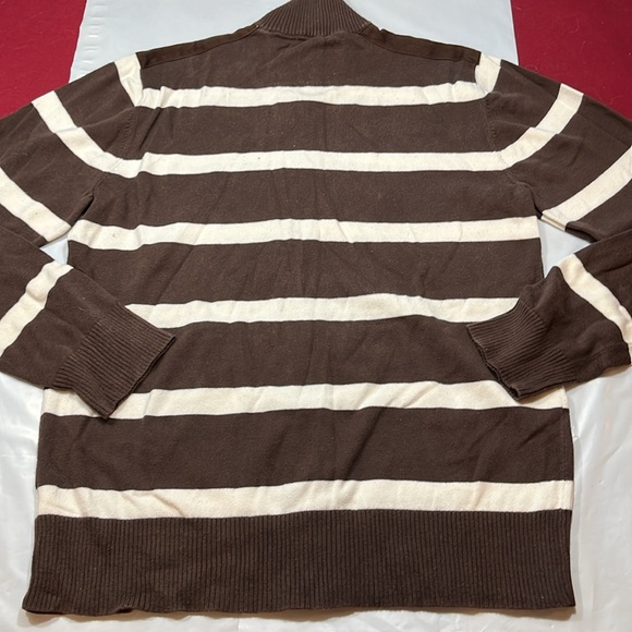 BROWN GUESS USA cream striped Sweater full ZIP up Pockets mock neck mens large L - Picture 5 of 16
